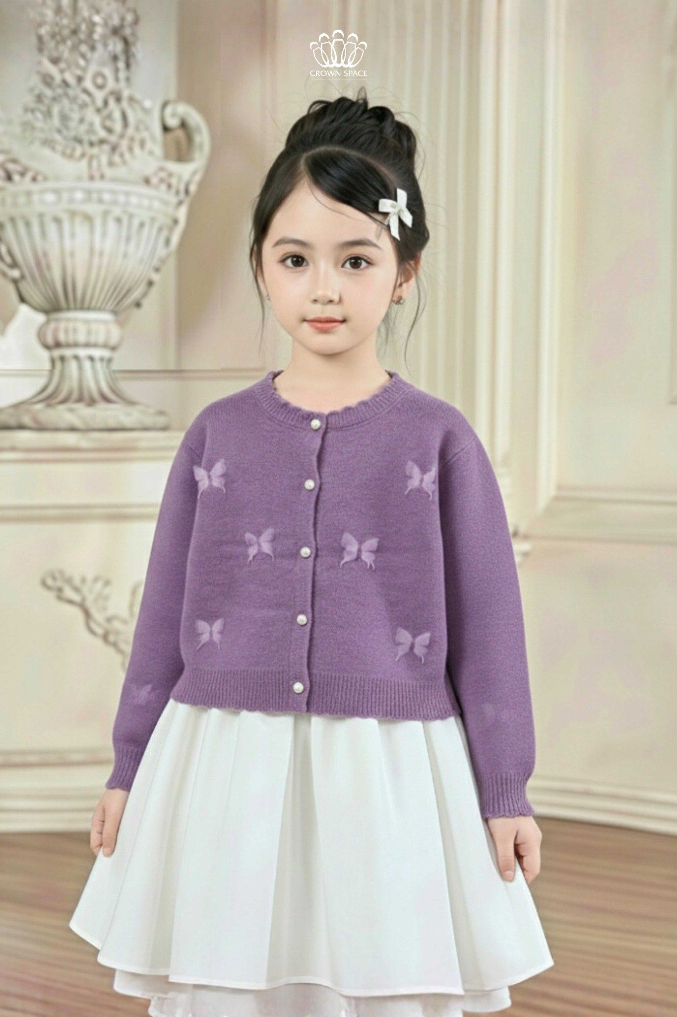  Áo Len Cardigan Bé Gái Đính Nơ/Bướm 3D Tiểu Thư Ngọt Ngào | Crown Space CKGL6451608/CKGL6451609 