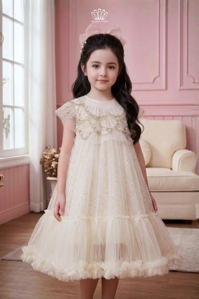  Váy Bé Gái Công Chúa Đính Kim Sa Crown Space – Váy Dự Tiệc Sang Trọng CKGS3860201 