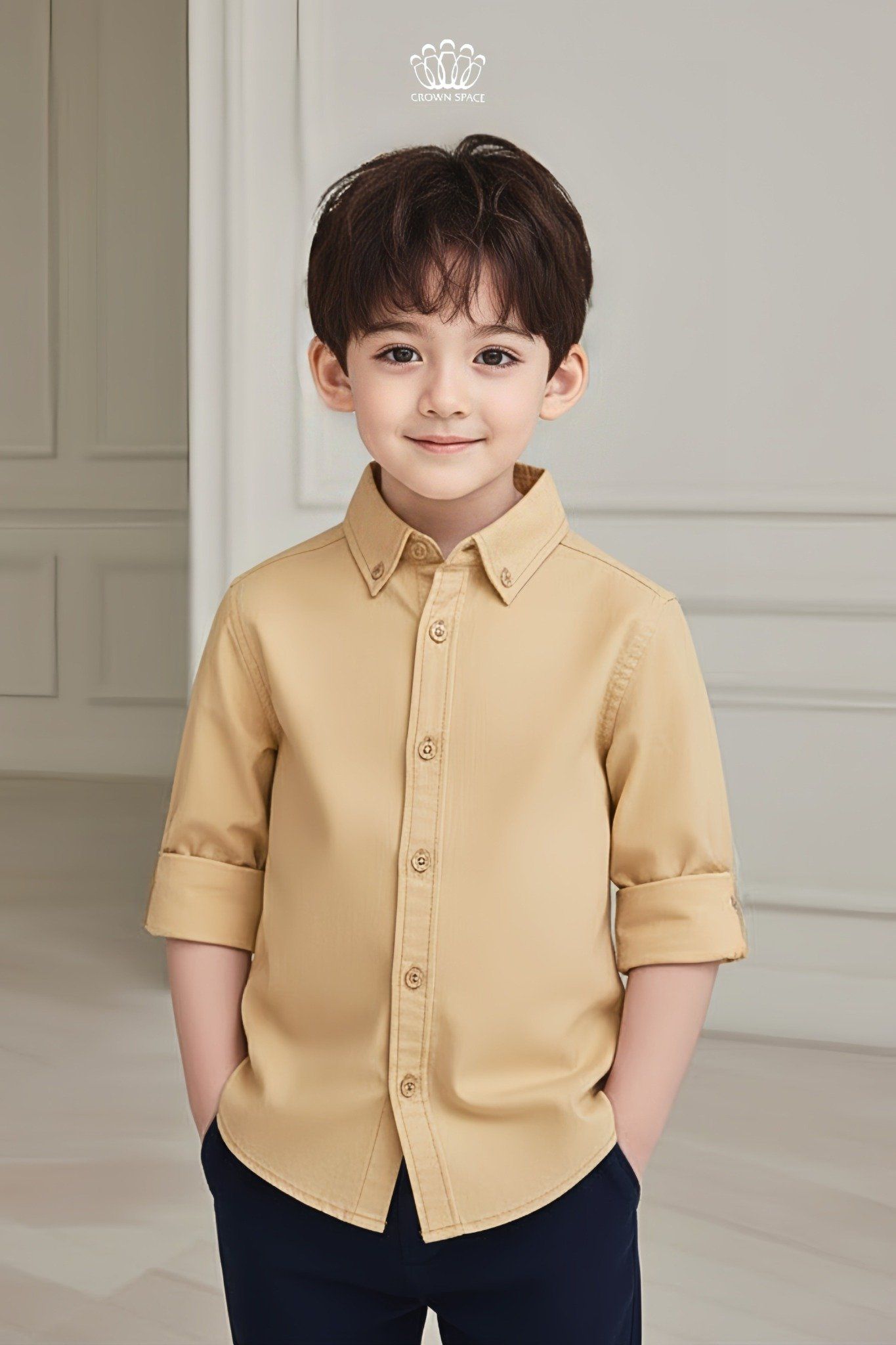  Áo Sơ Mi Bé Trai Thiết Kế Trơn Basic Thanh Lịch Crown Space CKBL52514019 