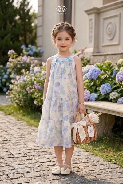  Váy Bé Gái Cổ Đính Hoa Crown Space – Váy Xòe Cotton Dễ Thương CKGS3860508 