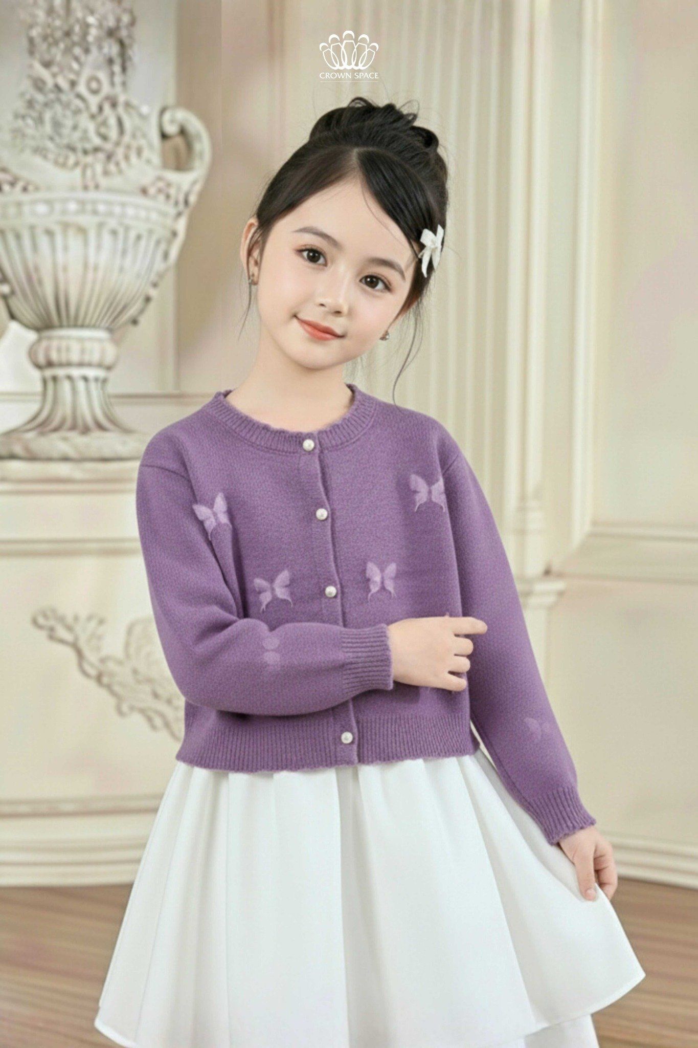  Áo Len Cardigan Bé Gái Đính Nơ/Bướm 3D Tiểu Thư Ngọt Ngào | Crown Space CKGL6451608/CKGL6451609 