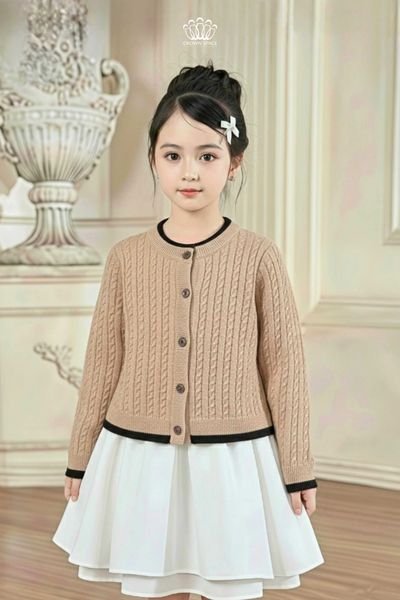  Áo Khoác Len Cardigan Bé Gái Dệt Vặn Thừng Phong Cách Anh Quốc | Crown Space CKGL6451611/CKGL6451613 