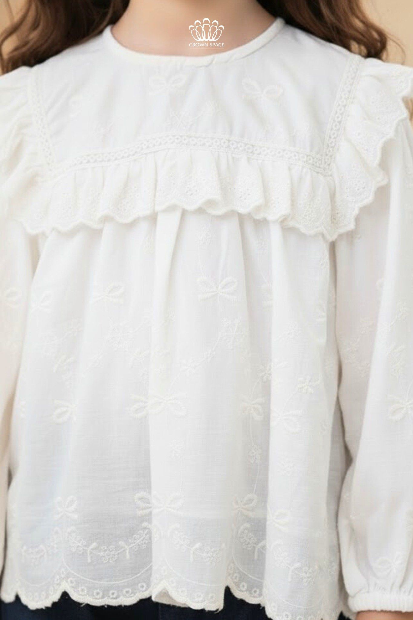  Áo Bé Gái Cotton Cổ Ren Nổi Thanh Lịch Phong Cách Anh Quốc Crown Space CKGL5251502 