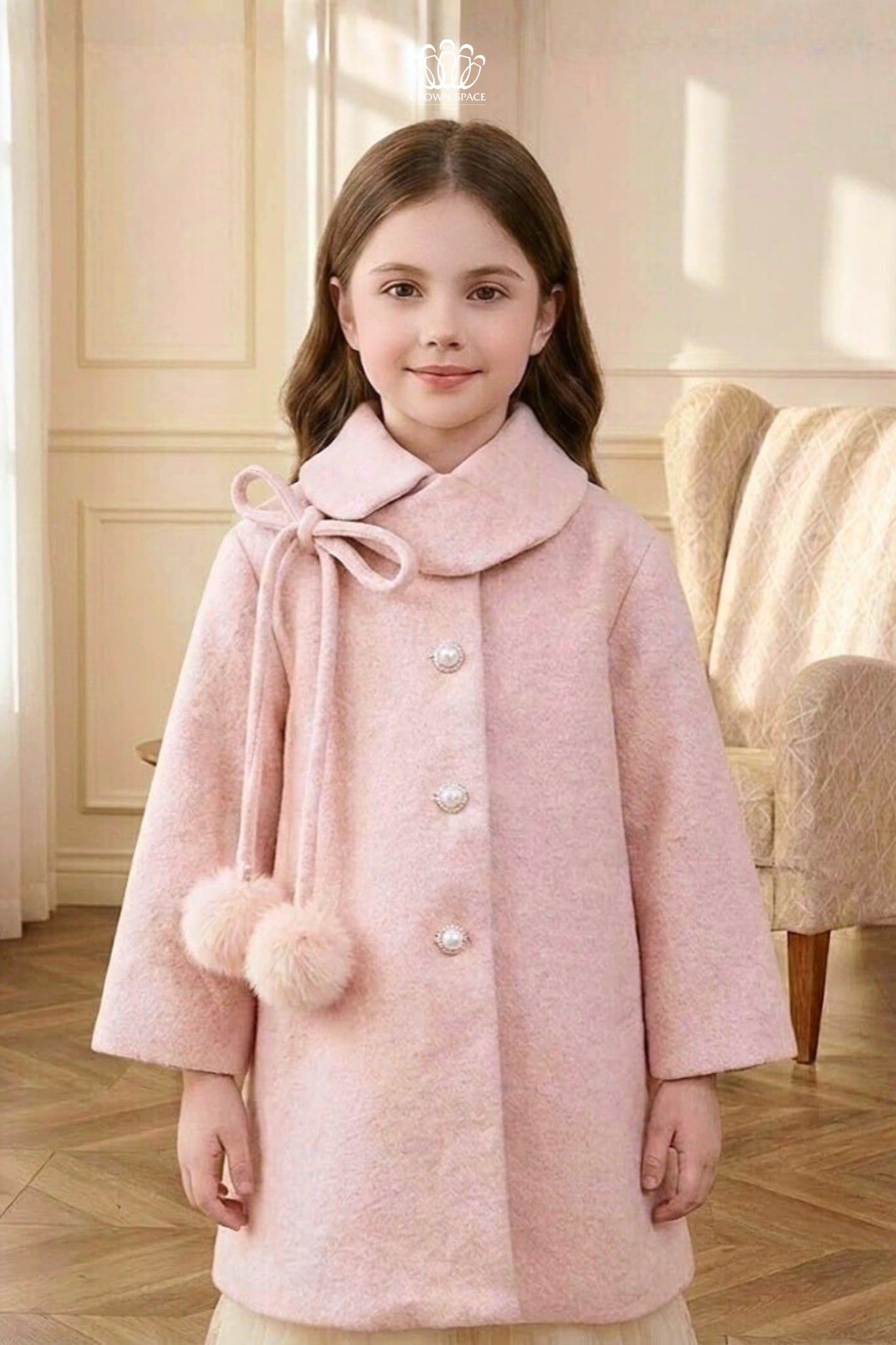  Áo Khoác Dạ Lông Thỏ Cổ Nơ Bông Tiểu Thư | Crown Space CKGL63517031 