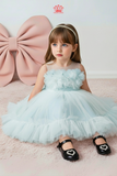  Váy Công Chúa Bé Gái Cao Cấp Hoa 3D 2 Màu Trắng & Xanh Da Trời Nhạt Crown Space CKGS38514011 