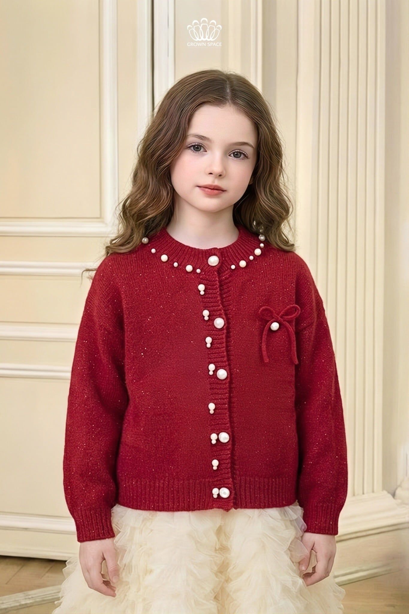  Áo Len Cardigan Bé Gái Đính Ngọc Trai Sang Trọng | Crown Space CKGL6451903 