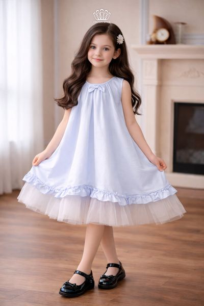  Váy Bé Gái Dáng Suông Phối Tulle Đính Nơ Ngọt Ngào – Crown Space CKGS2860403 