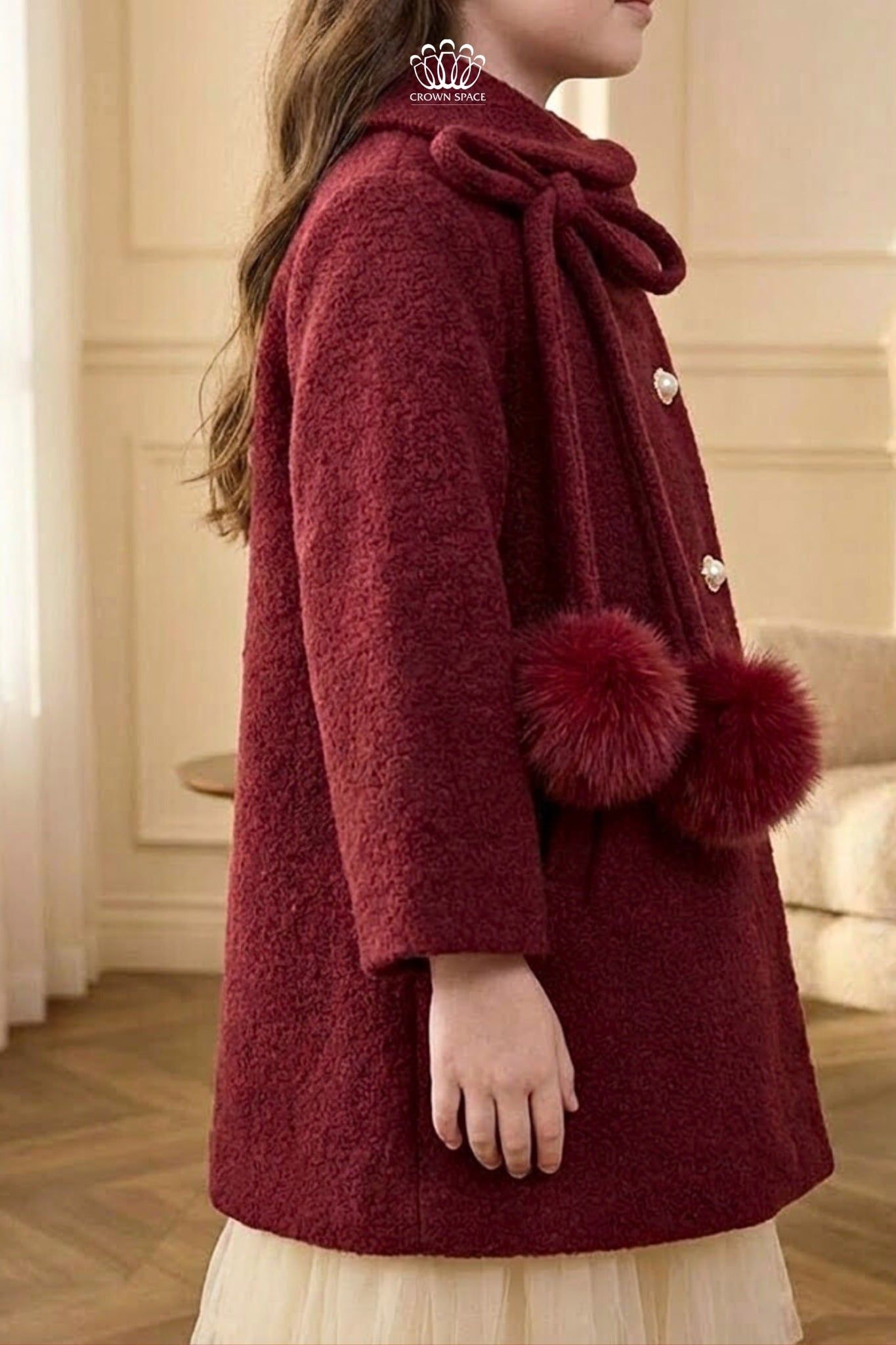  Áo Khoác Dạ Lông Thỏ Cổ Nơ Bông Tiểu Thư | Crown Space CKGL63517031 
