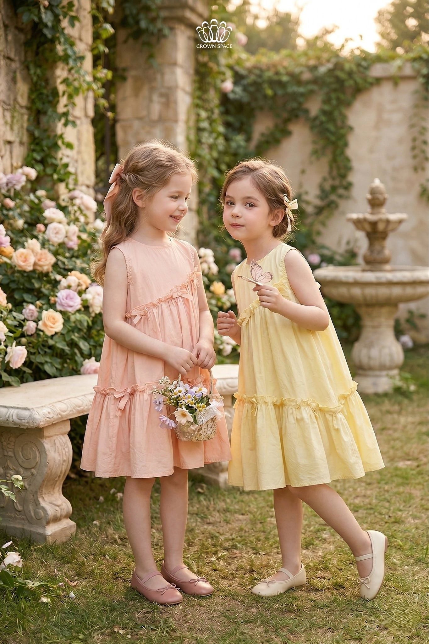 Váy Vải Bé Gái Dáng Suông Đính Nơ Xoè Tầng – Crown Space CKGS2860501 