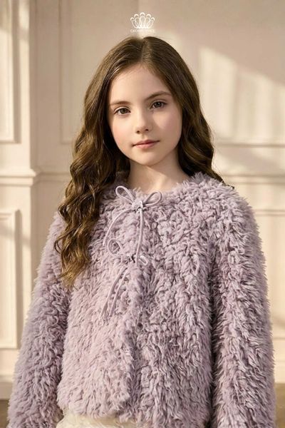  Áo Khoác Lông Cừu Mềm Mại Màu Tím Pastel Phối Nơ Đính Đá | Crown Space CKGL6351702 