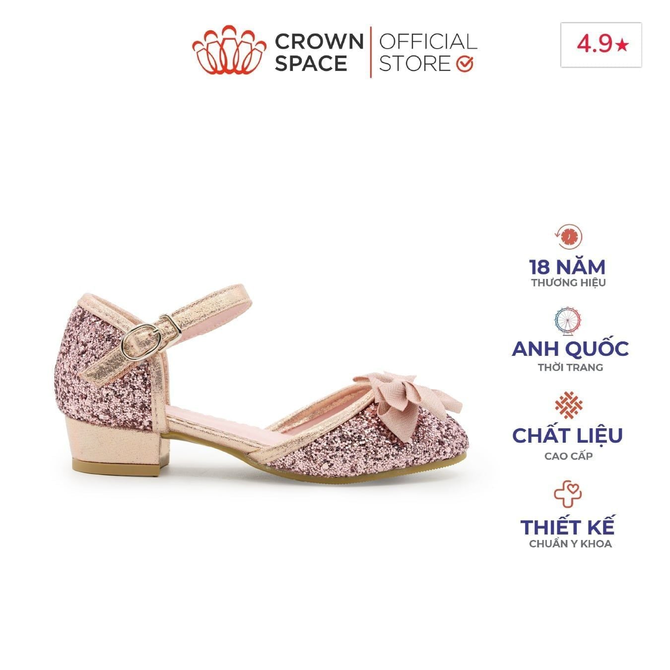  Giày Búp Bê Cao Gót Cho Bé Gái Lấp Lánh, Thanh Lịch, Êm Ái | Crown Space CRUK3154 