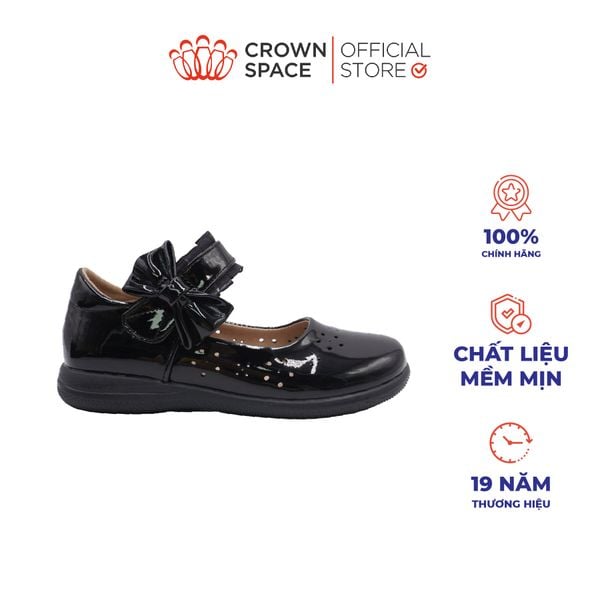  [Pre-order] Giày Đi Học School Shoes Bé Gái Da Bóng Đính Nơ Xinh Xắn, Tăng Chiều Cao 2cm | Crown Space CRUK3084 
