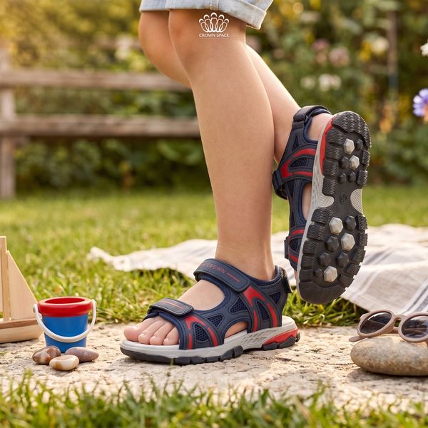  Sandal Thể Thao Bé Trai Chống Trượt, Bền Bỉ, Xanh Navy Cá Tính | Crown Space CRUK584.NV 