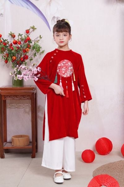  Áo Dài Nhung Màu Đỏ Bé Gái Sang Trọng | Crown Space CKGL9933107/CKGL9933108 