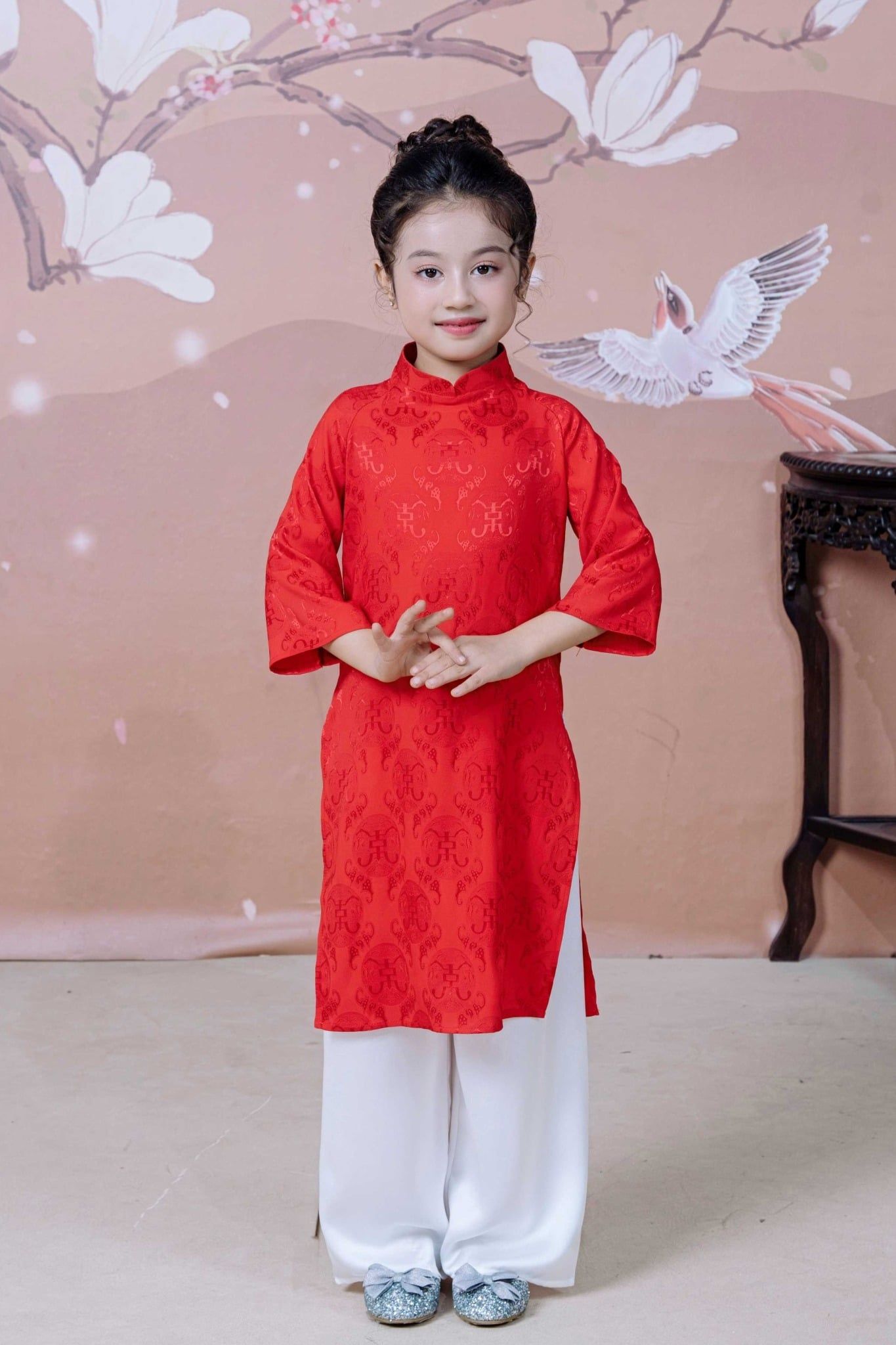  [Xả kho-Miễn Đổi Trả]  Áo Dài Lụa Tơ Tằm Bé Gái Cao Cấp, Cách Tân, Sang Trọng | Crown Space CKGS9941901/CKGS9941902 