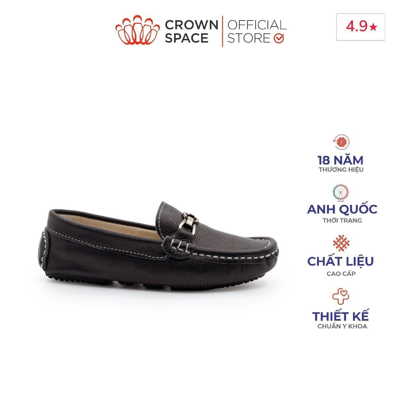 [Xả kho-Miễn Đổi Trả] Giày Loafer Bé Trai Cao Cấp, Lịch Lãm, Tiện Lợi | Crown Space CRUK451 