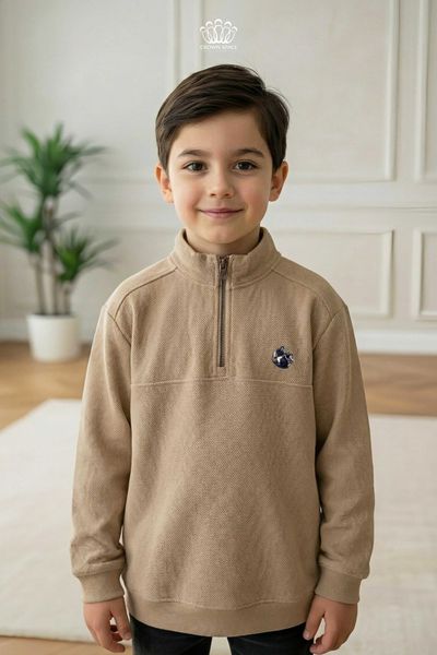  Áo Nỉ Bé Trai Cổ Zip Thời Thượng - Màu Nâu Phong Cách Hàn Quốc Crown Space CKBL5151402 