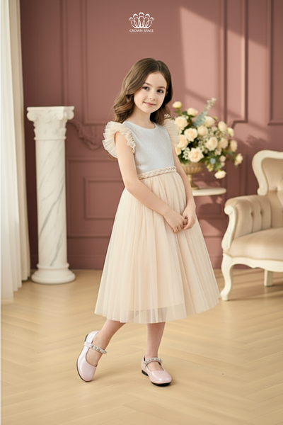  Váy Công Chúa Bé Gái Dáng Dài Voan Xoè Hồng Cam Pastel Crown Space CKGS3851408 