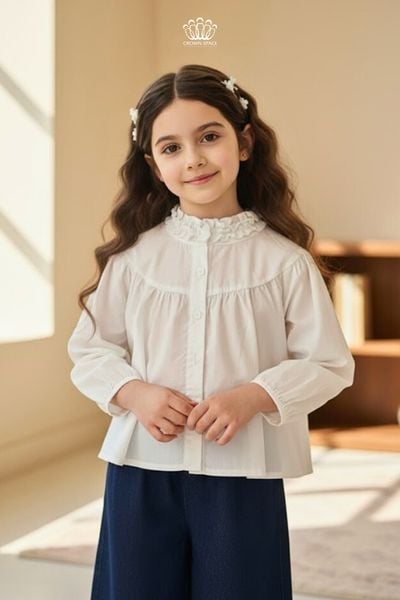  Áo Bé Gái Cotton Cổ Bèo Thanh Lịch, Phong Cách Châu Âu Crown Space CKGL5251501 