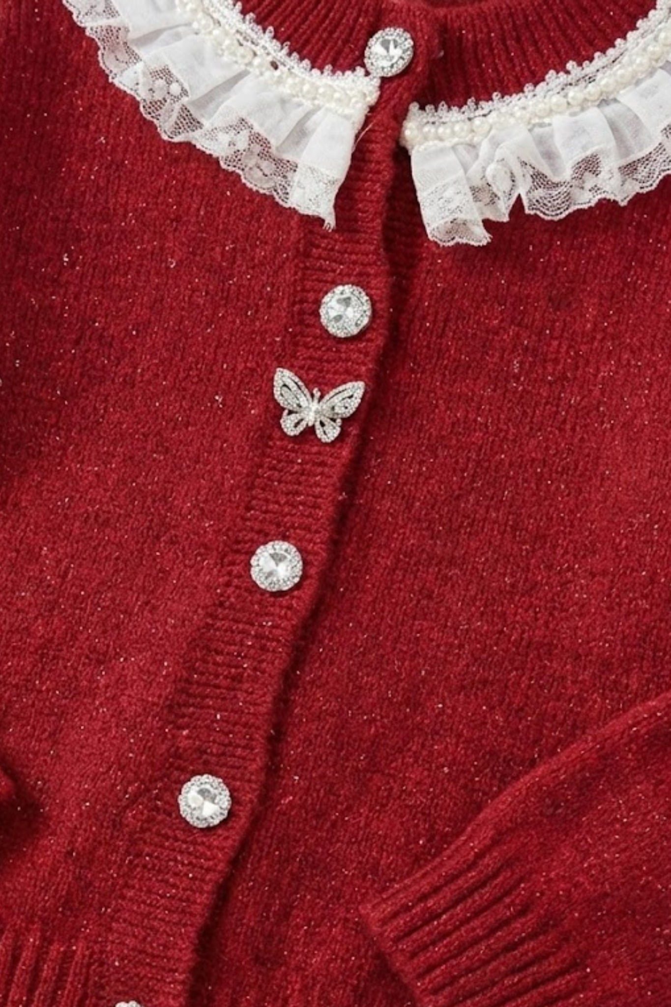  Áo Len Cardigan Bé Gái Cổ Ren Đính Đá Pha Lê | Crown Space CKGL6451902 