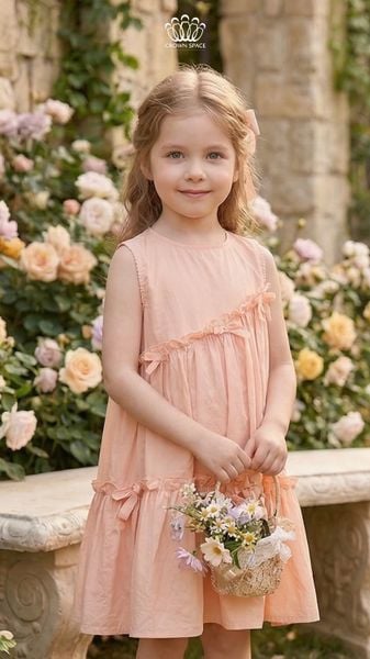  Váy Vải Bé Gái Dáng Suông Đính Nơ Xoè Tầng – Crown Space CKGS2860501 