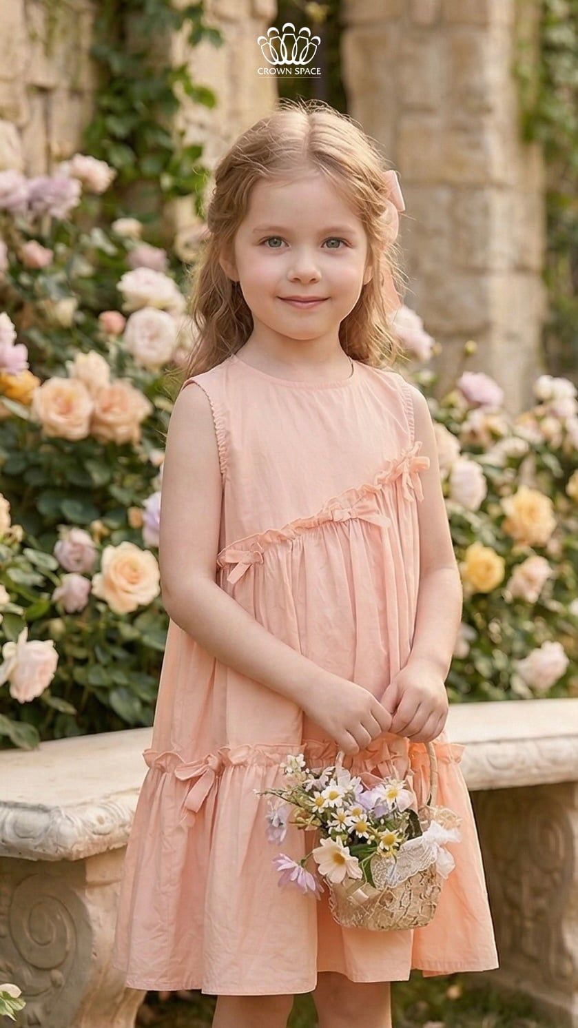  Váy Vải Bé Gái Dáng Suông Đính Nơ Xoè Tầng – Crown Space CKGS2860501 