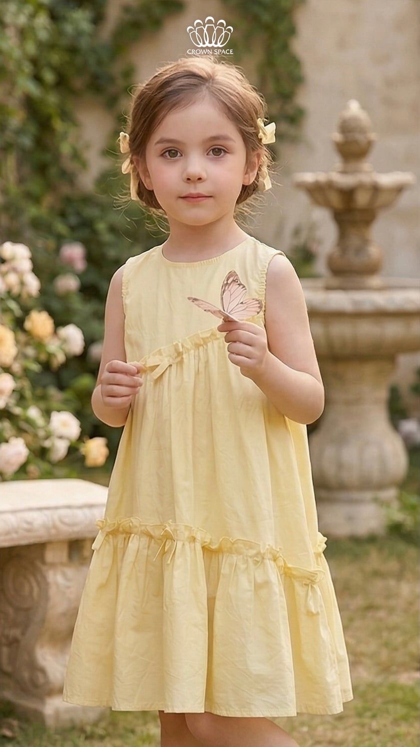  Váy Vải Bé Gái Dáng Suông Đính Nơ Xoè Tầng – Crown Space CKGS2860501 