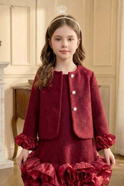  Set Áo Váy Dạ Lông Thỏ Thượng Hạng Phối Bèo Voan Cứng | Crown Space CKGL6351701/CKGS6851701 