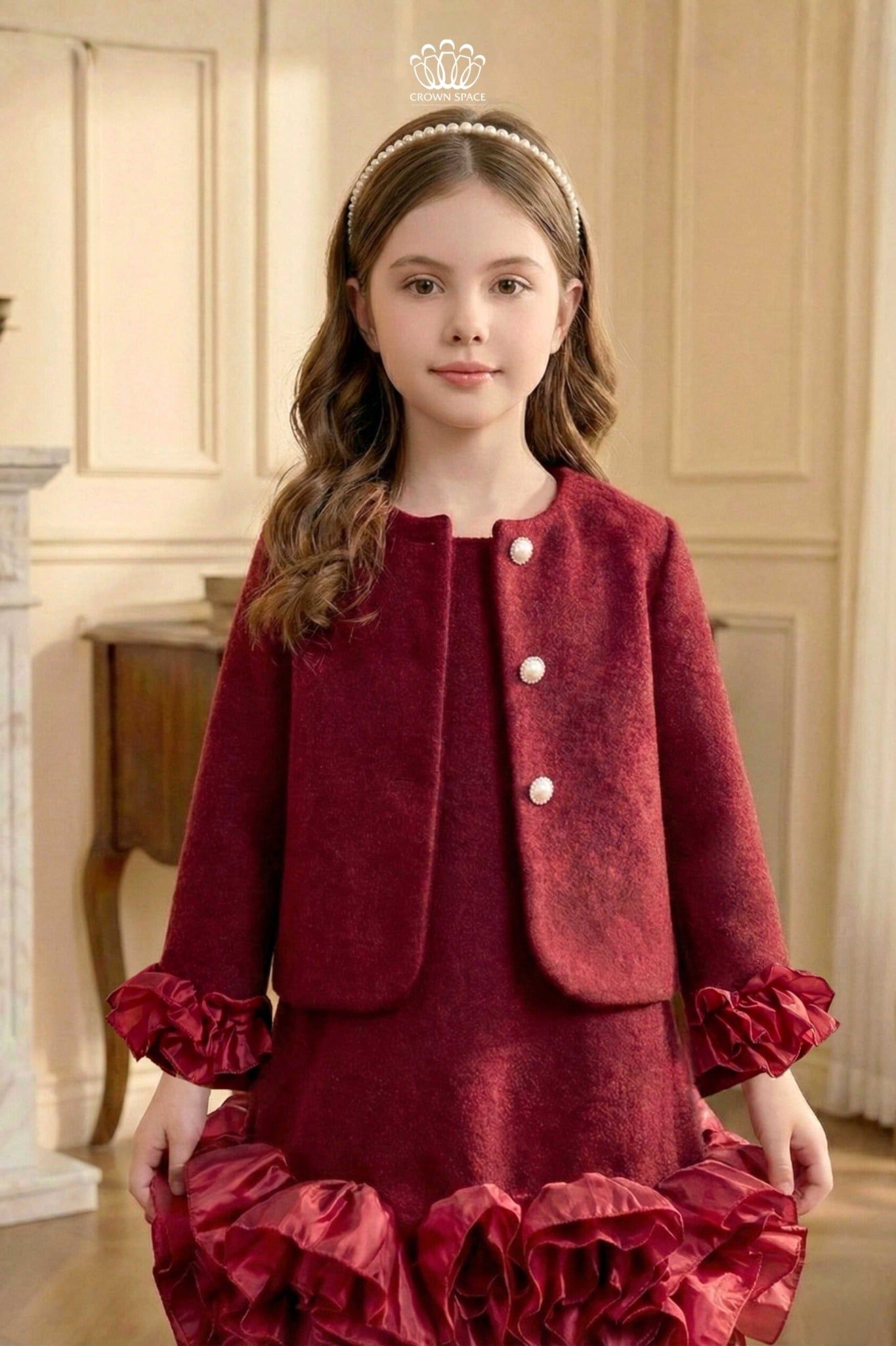  Set Áo Váy Dạ Lông Thỏ Thượng Hạng Phối Bèo Voan Cứng | Crown Space CKGL6351701/CKGS6851701 