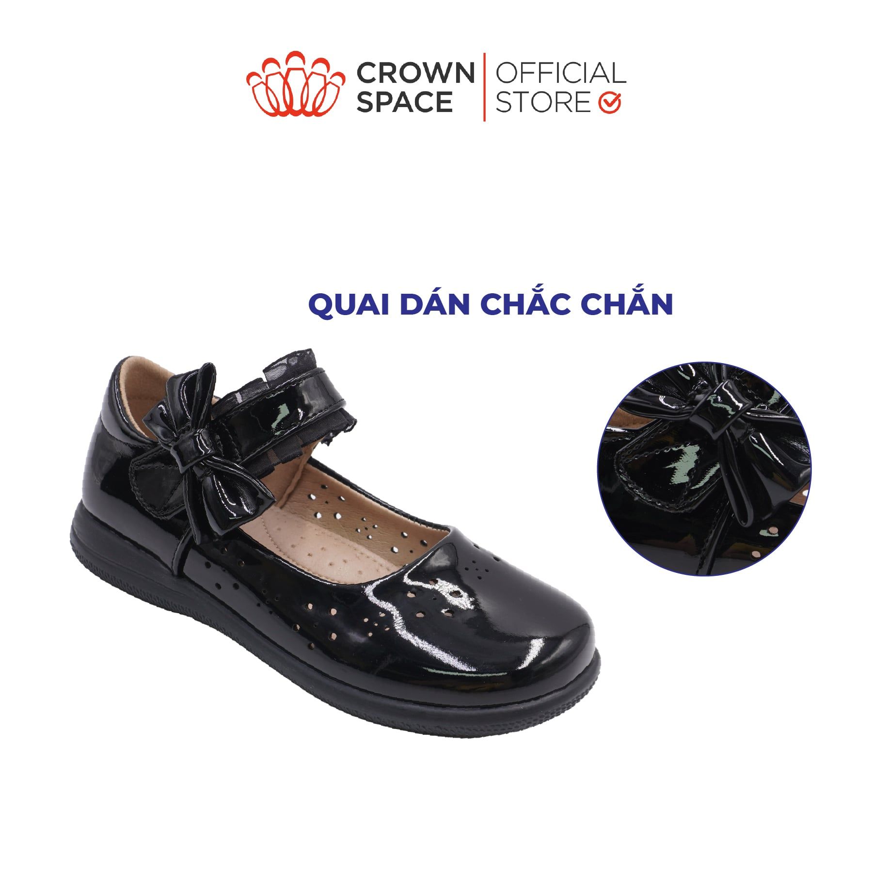  [Pre-order] Giày Đi Học School Shoes Bé Gái Da Bóng Đính Nơ Xinh Xắn, Tăng Chiều Cao 2cm | Crown Space CRUK3084 