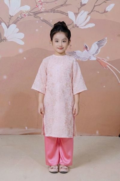  Áo Dài Tơ Bé Gái Màu Hồng, Ngọt Ngào, Thanh Lịch | Crown Space CKGL9942101/CKGL9942102 