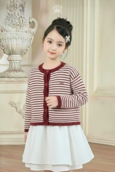  Áo Khoác Len Cardigan Bé Gái Họa Tiết Kẻ Ngang Classic | Crown Space CKGL6451610 