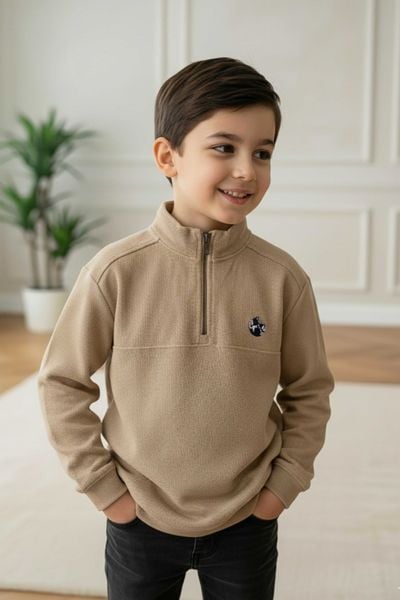  Áo Nỉ Bé Trai Cổ Zip Thời Thượng - Màu Nâu Phong Cách Hàn Quốc Crown Space CKBL5151402 