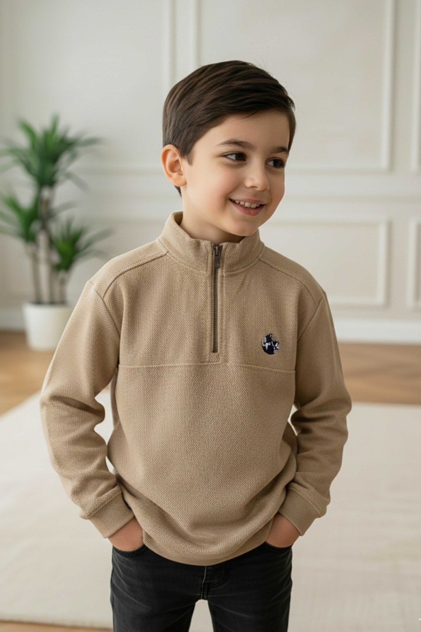  Áo Nỉ Bé Trai Cổ Zip Thời Thượng - Màu Nâu Phong Cách Hàn Quốc | Crown Space CKBL5151402 