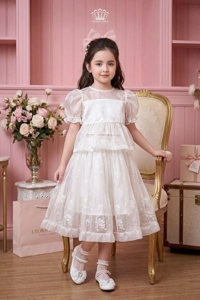  Set Áo & Chân Váy Bé Gái Voan Thêu Crown Space – Set Công Chúa Thanh Lịch CKGS3960206 