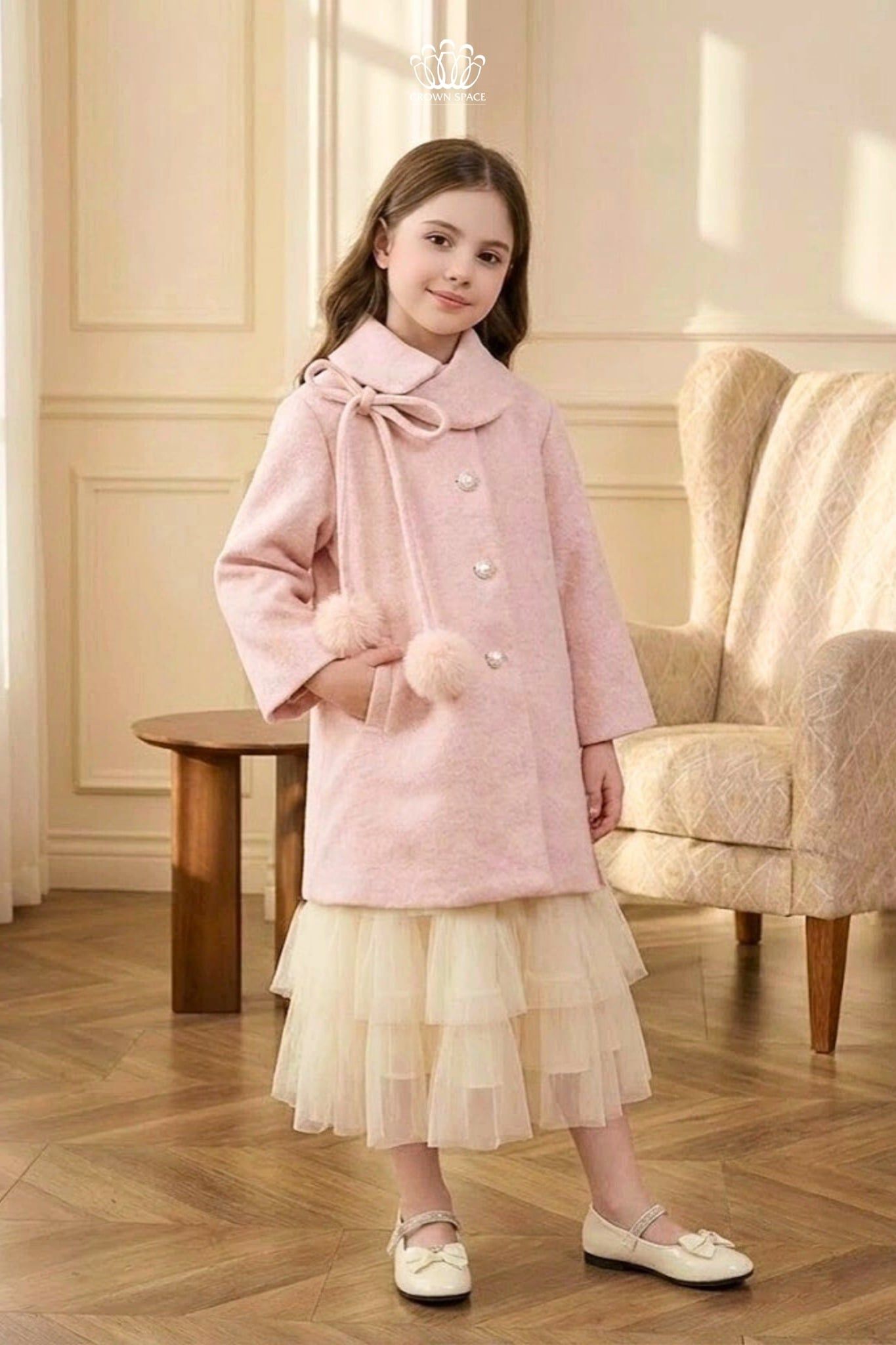  Áo Khoác Dạ Lông Thỏ Cổ Nơ Bông Tiểu Thư | Crown Space CKGL63517031 