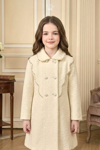  Áo Khoác Dạ Lông Thỏ Màu Kem Viền Đính Kết Hạt Pha Lê | Crown Space CKGL63517071 