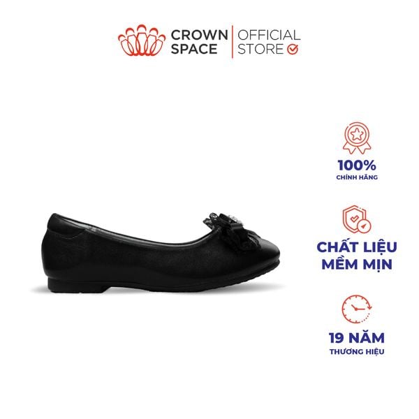  [Xả kho-Miễn Đổi Trả]Giày Búp Bê Bé Gái Đính Nơ Ren Đá Trái Tim, Êm Chân Chống Bẹt | Crown Space CRUK3181 