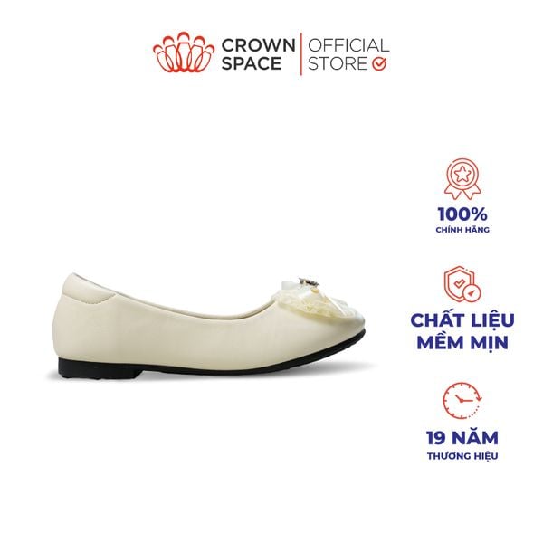  [Xả kho-Miễn Đổi Trả]Giày Búp Bê Bé Gái Đính Nơ Ren Đá Trái Tim, Êm Chân Chống Bẹt | Crown Space CRUK3181 