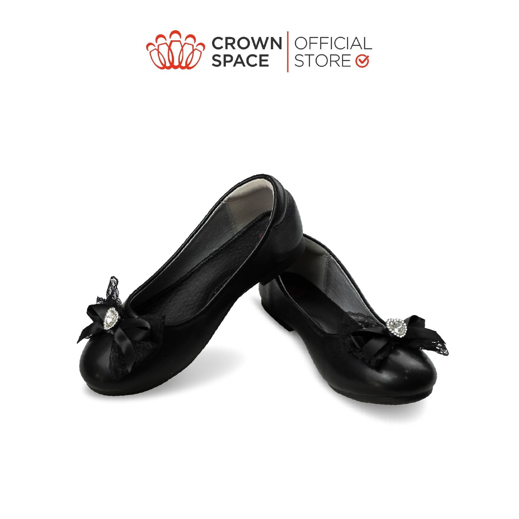  [Xả kho-Miễn Đổi Trả]Giày Búp Bê Bé Gái Đính Nơ Ren Đá Trái Tim, Êm Chân Chống Bẹt | Crown Space CRUK3181 
