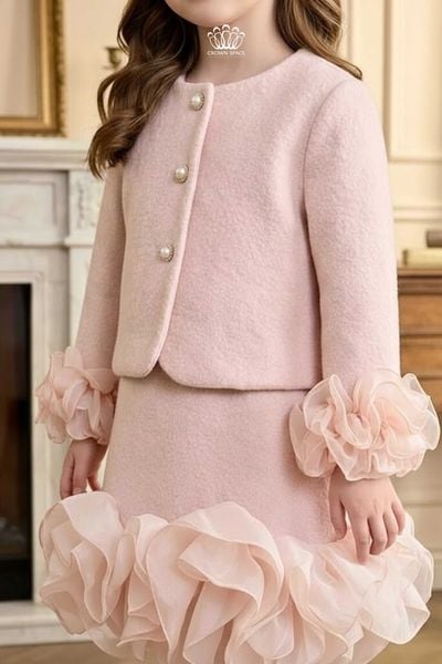  Set Áo Váy Dạ Lông Thỏ Thượng Hạng Phối Bèo Voan Cứng | Crown Space CKGL6351701/CKGS6851701 