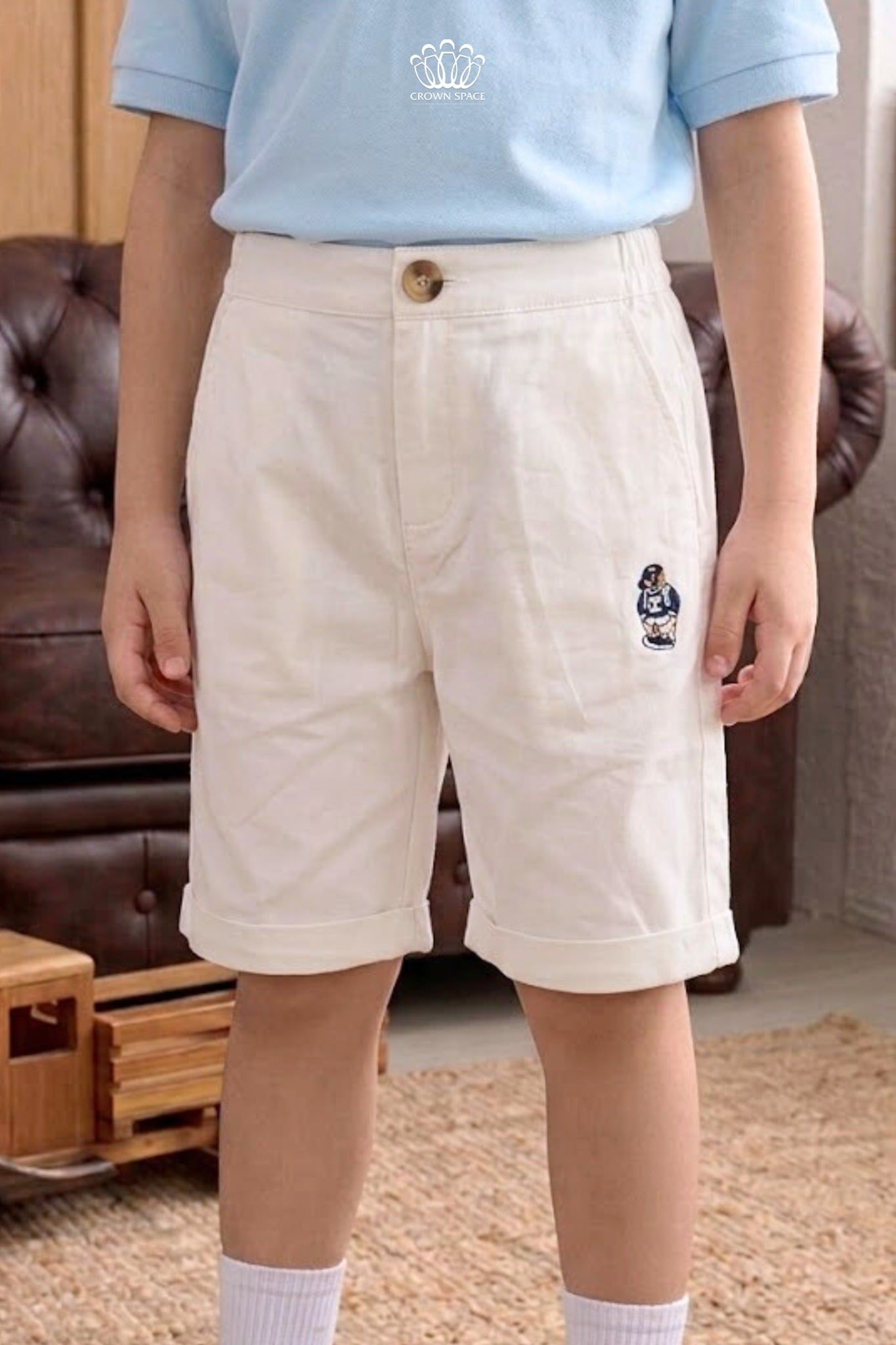  Quần Short Kaki Bé Trai Xắn Gấu Thêu Họa Tiết Năng Động – Crown Space CKBS2660306 