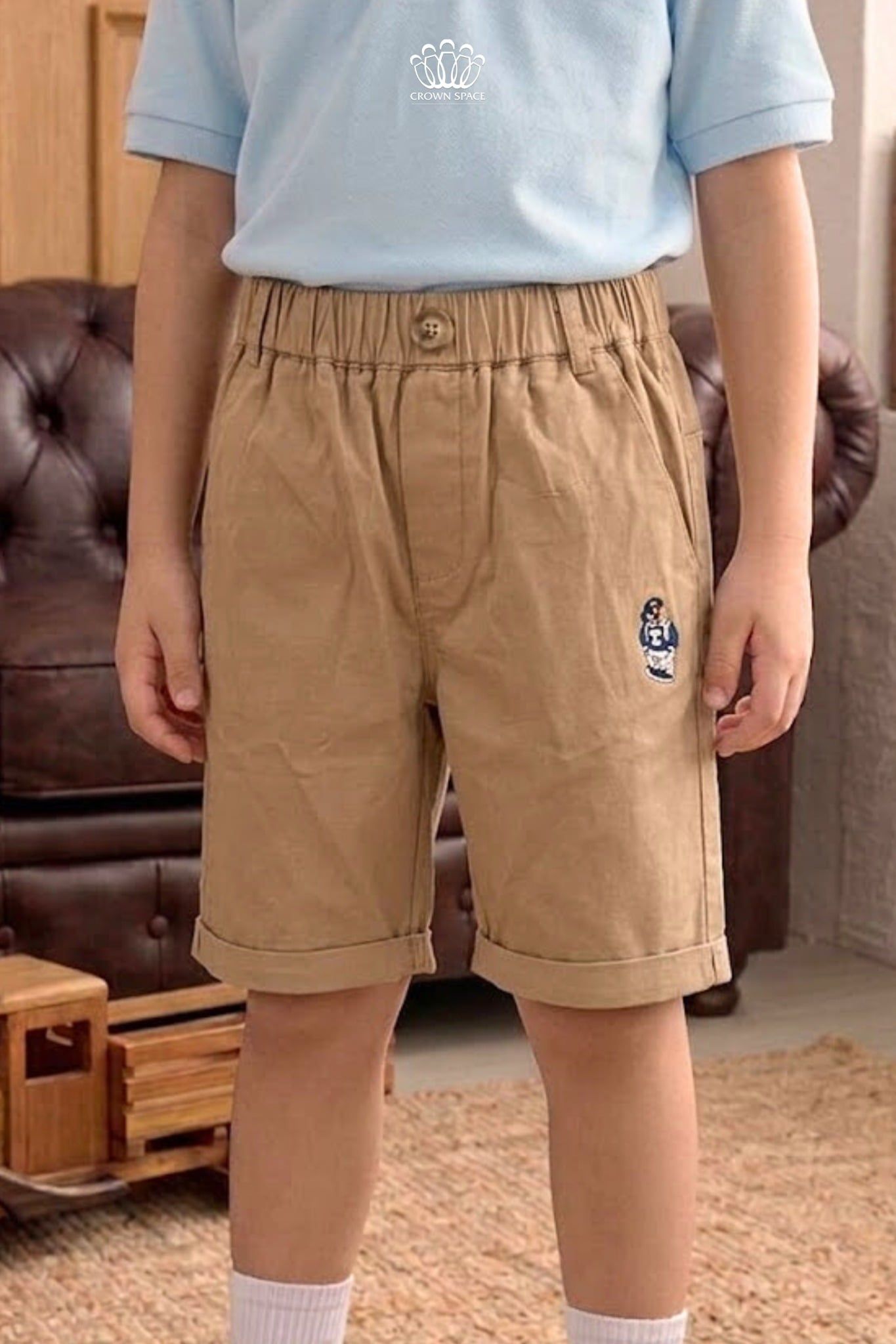  Quần Short Kaki Bé Trai Xắn Gấu Thêu Họa Tiết Năng Động – Crown Space CKBS2660306 