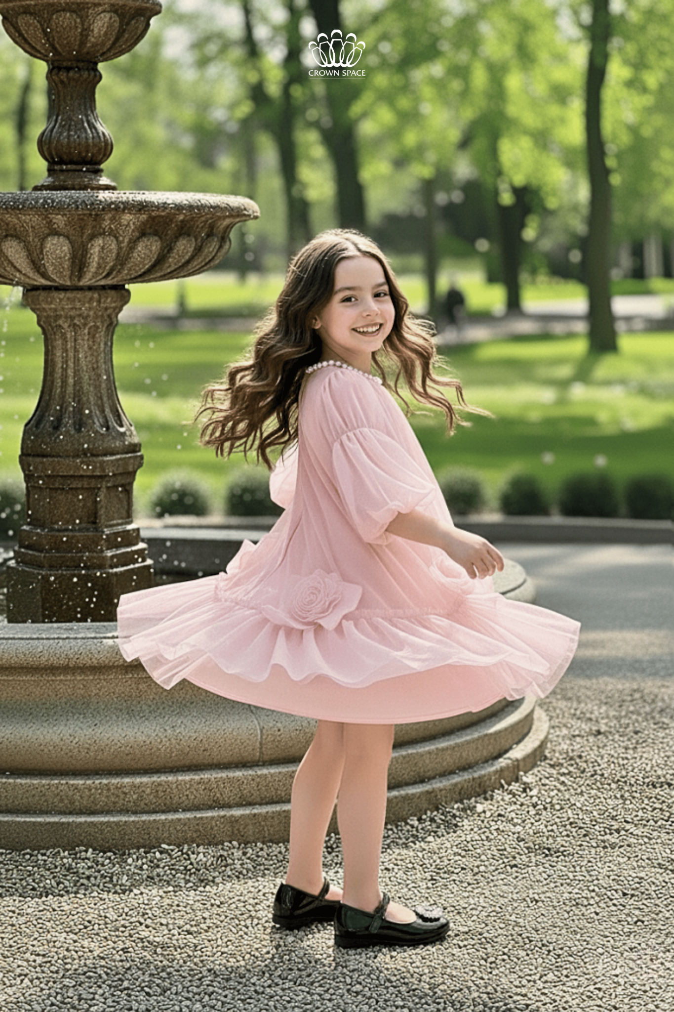  Váy Công Chúa Bé Gái Xếp Tầng Voan Đính Hoa Crown Space CKGL38514015 