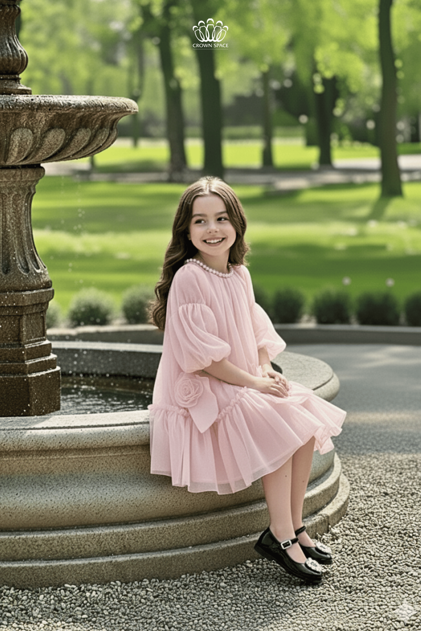  Váy Công Chúa Bé Gái Xếp Tầng Voan Đính Hoa Crown Space CKGL38514015 