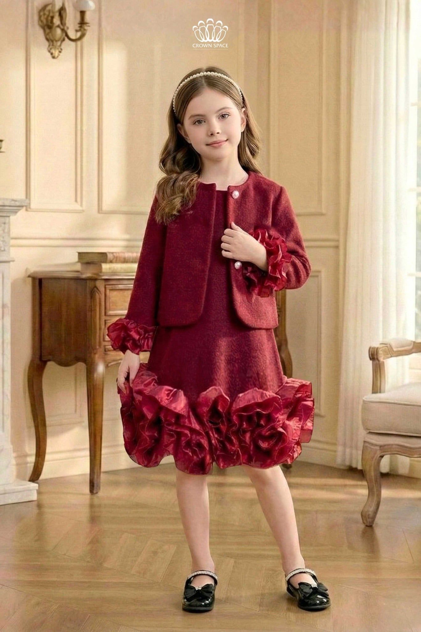  Set Áo Váy Dạ Lông Thỏ Thượng Hạng Phối Bèo Voan Cứng | Crown Space CKGL6351701/CKGS6851701 