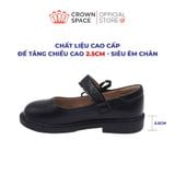  [Pre-order]Giày Đi Học School Shoes Bé Gái Da Lì Đính Nơ Xinh Xắn, Tăng Chiều Cao 2.5cm | Crown Space CRUK3083 