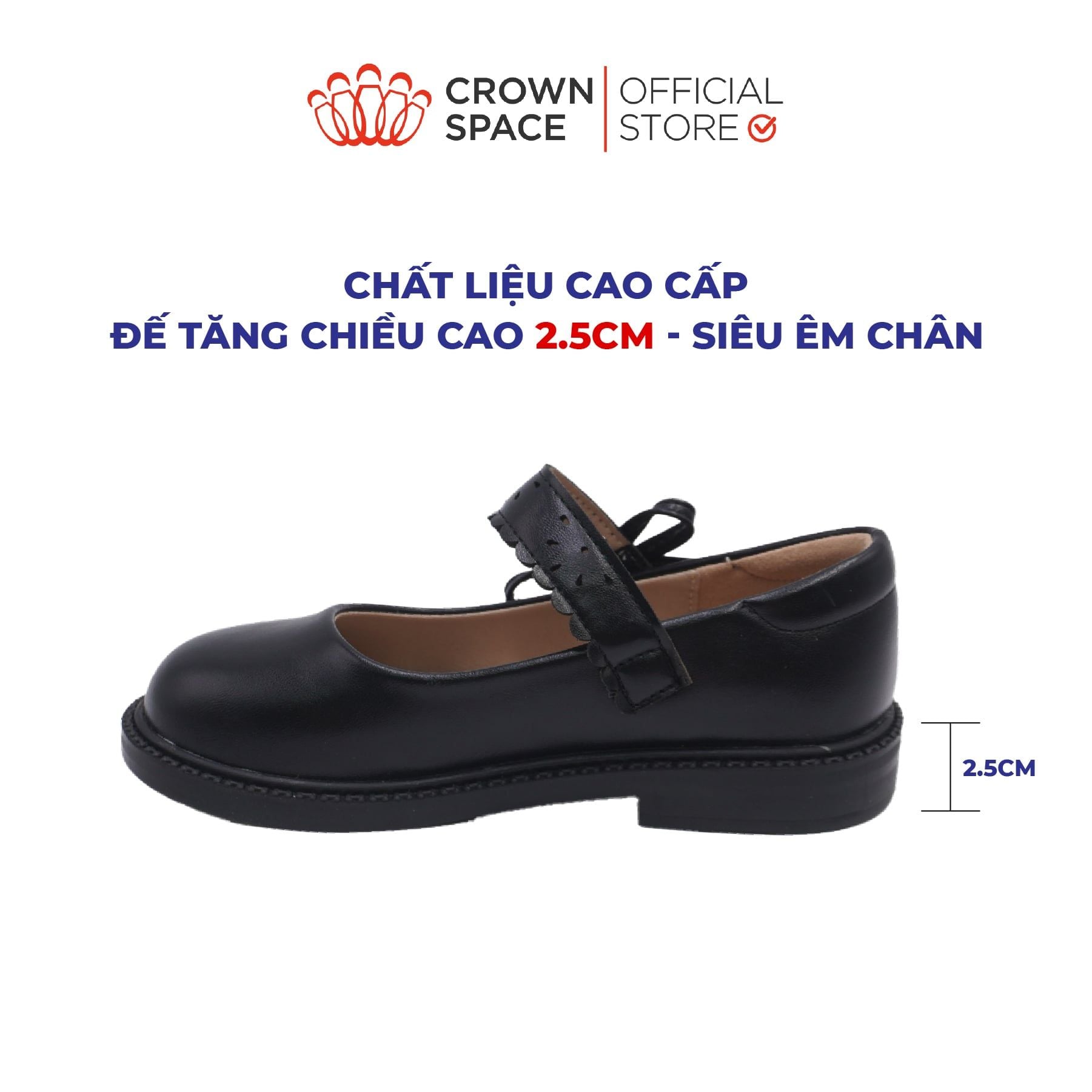  [Pre-order]Giày Đi Học School Shoes Bé Gái Da Lì Đính Nơ Xinh Xắn, Tăng Chiều Cao 2.5cm | Crown Space CRUK3083 
