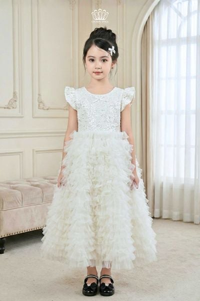  Váy Công Chúa Dạ Hội Kim Sa Xám Bạc Tay Cánh Tiên Lộng Lẫy | Crown Space CKGS6851601 