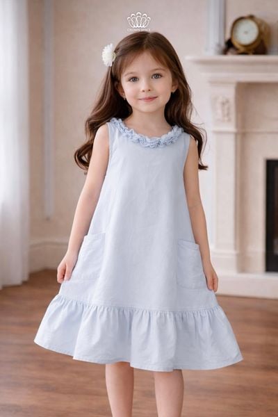  Váy Bé Gái Dáng Suông Cổ Bèo Điệu Đà Phối Túi Hông – Crown Space CKGS2860401 